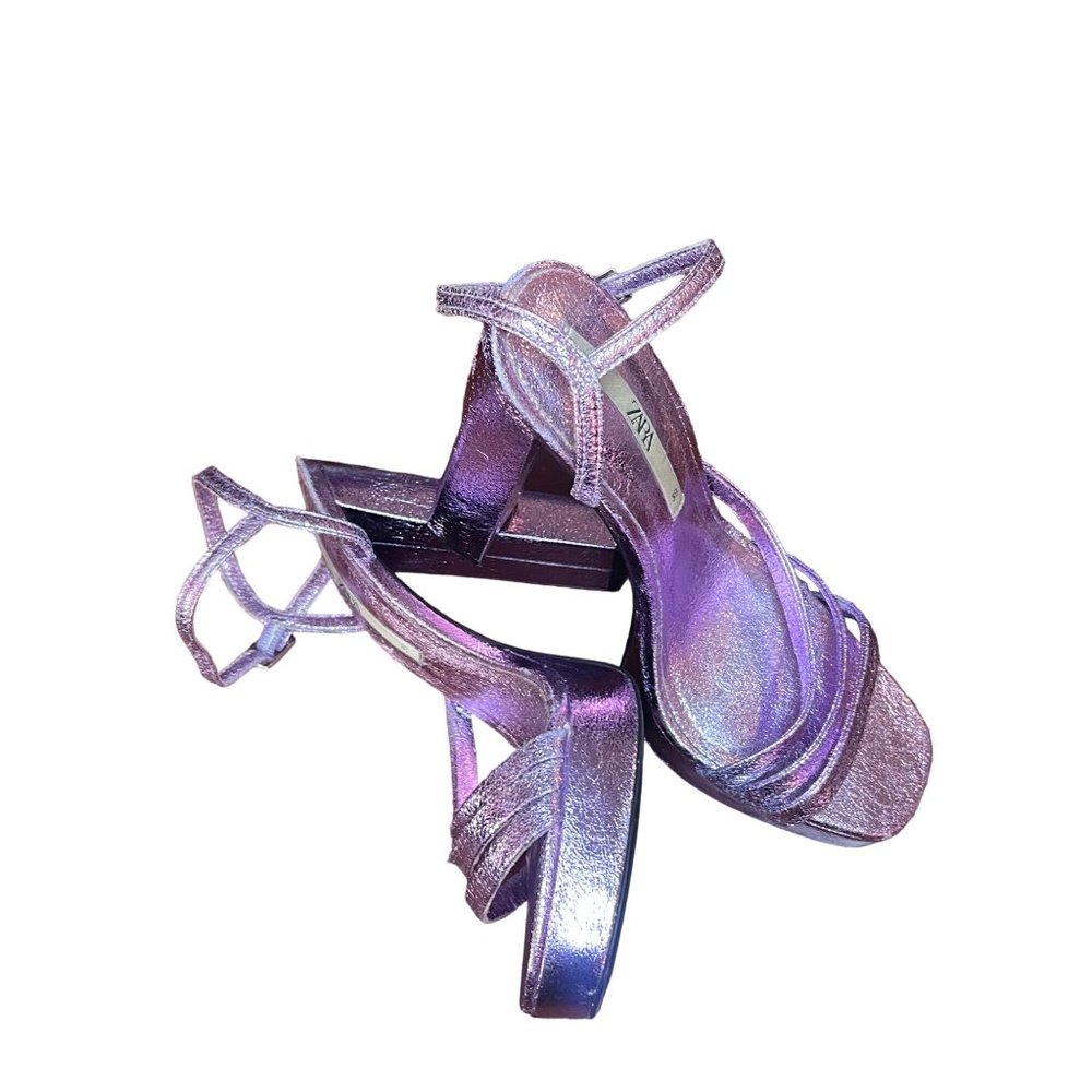 ZARA metallic purple foil platform heeled sandal size 39 - Picture 5 of 15